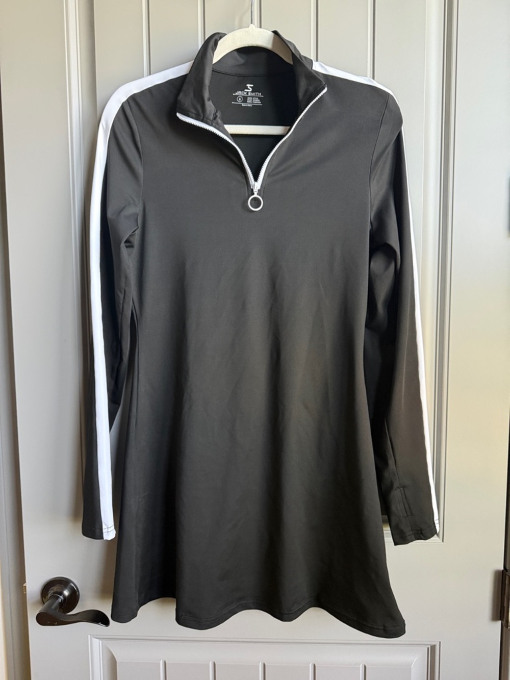 Black Athletic golf /tennis dress with White Stripe and Half-Zip